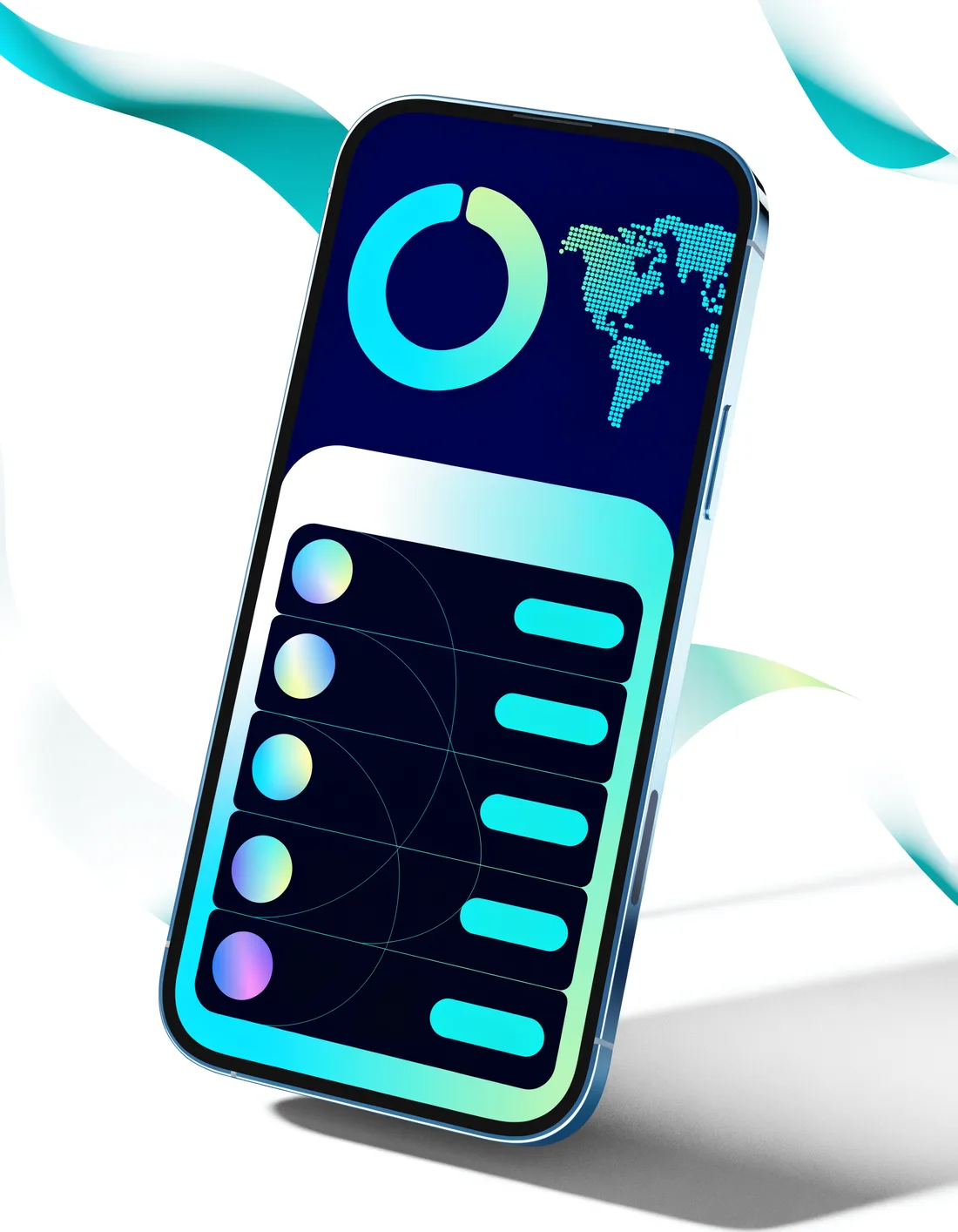 Illustration of a phone showing an analytics dashboard